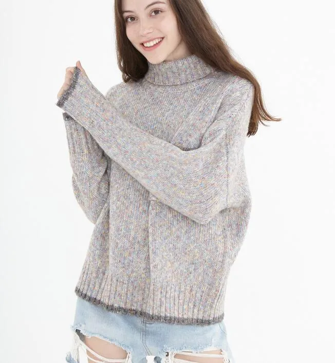 High Collar Short loose Style Women Tops Woolen Knit Sweater