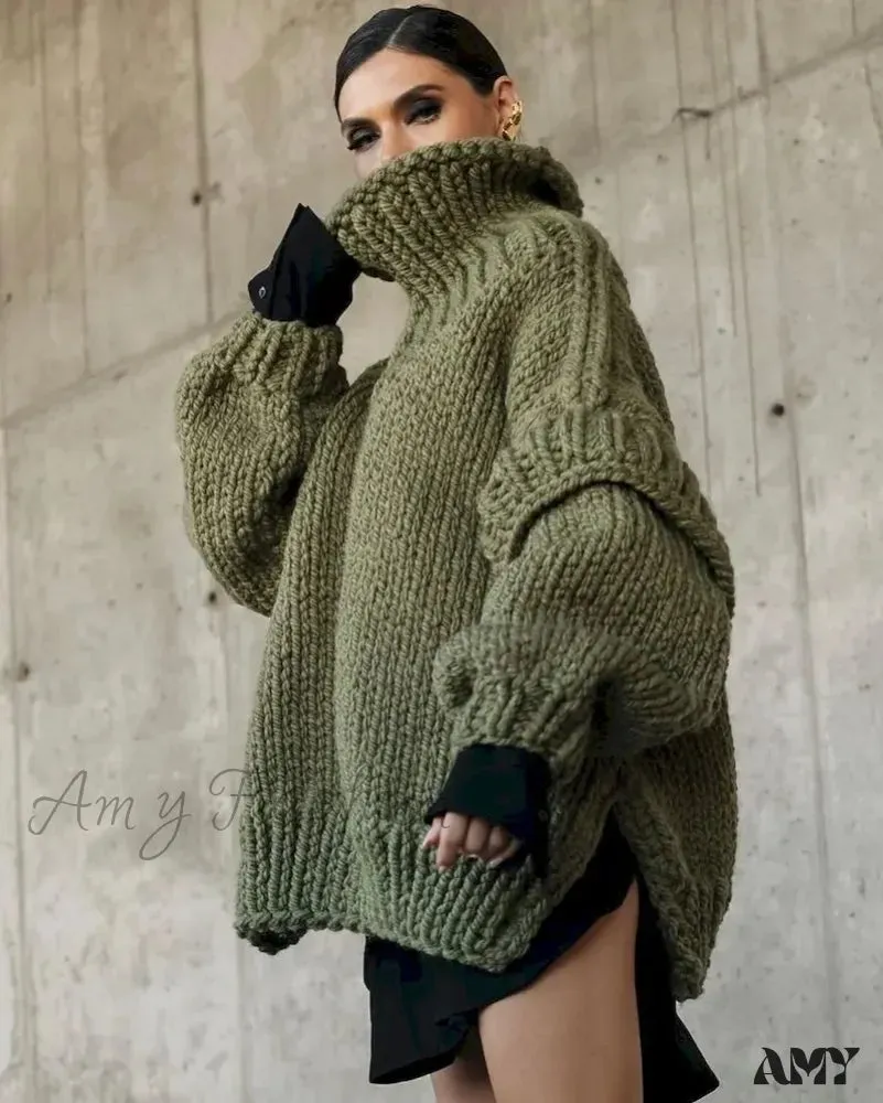 High Street Fashion Women 2024 Autumn Elegant Solid Flying Sleeve Loose Winter Warm Sweater