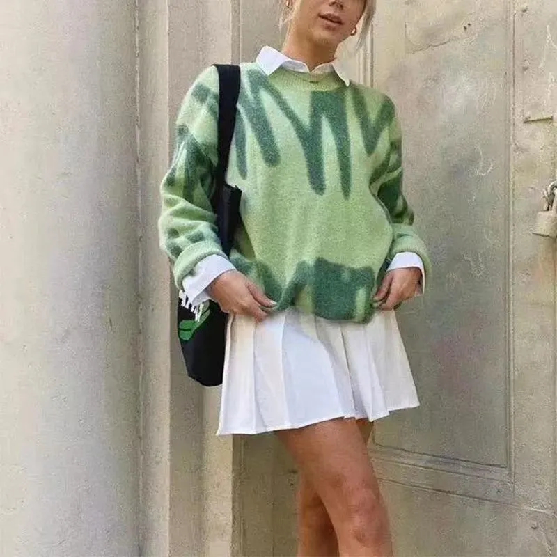 High Street Y Limb Tie Dyed Knitted Oversized Crewneck Sweaters