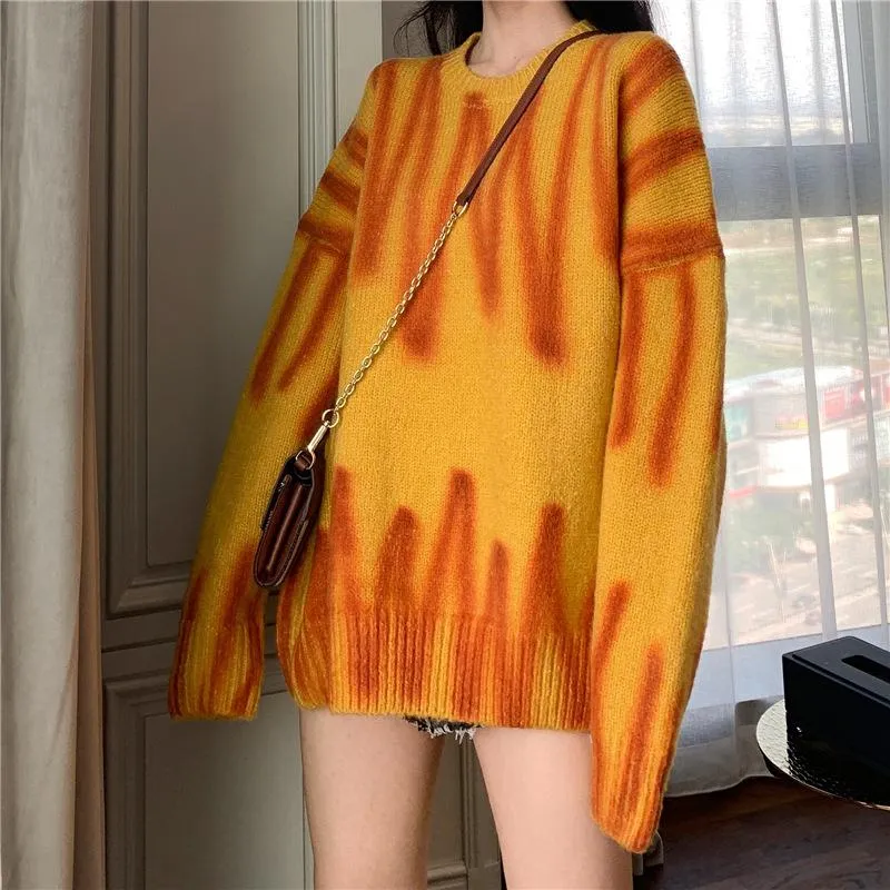 High Street Y Limb Tie Dyed Knitted Oversized Crewneck Sweaters