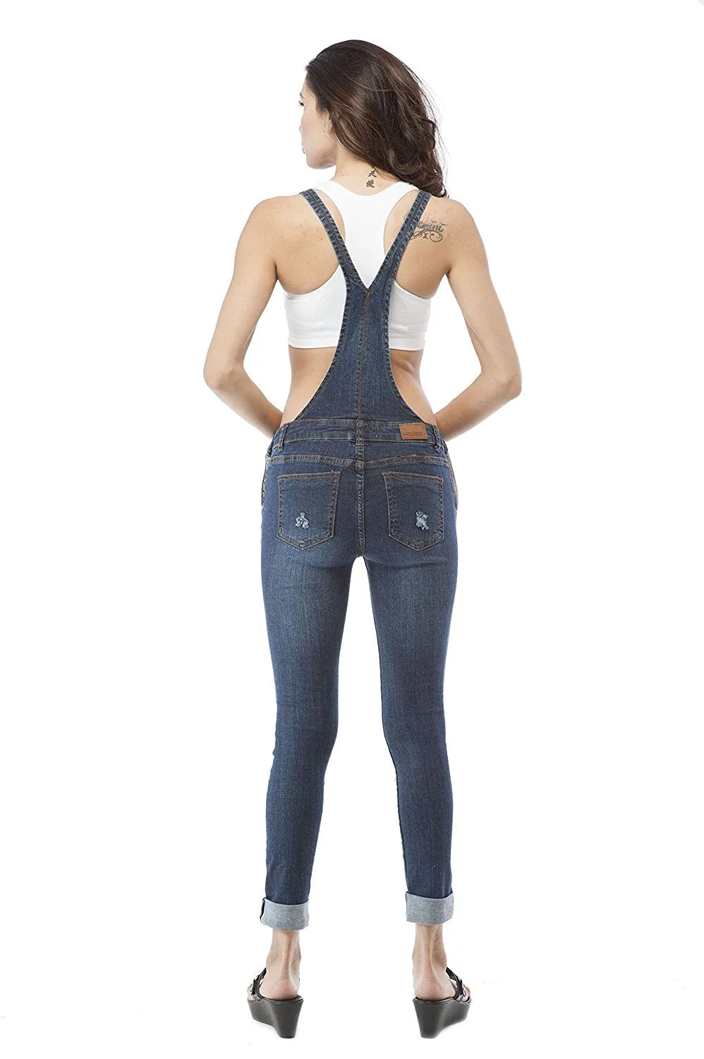 Hollywood Star Fashion Dark Blue Destroyed Overalls