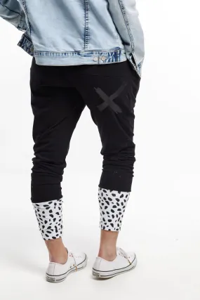 Home-lee Apartment Pants Black With Pebble Print Cuffs And Black X Print