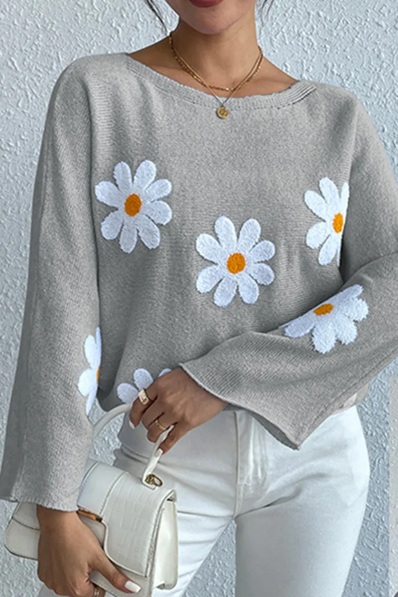 HTQ1002 Flower Long Sleeves Sweater