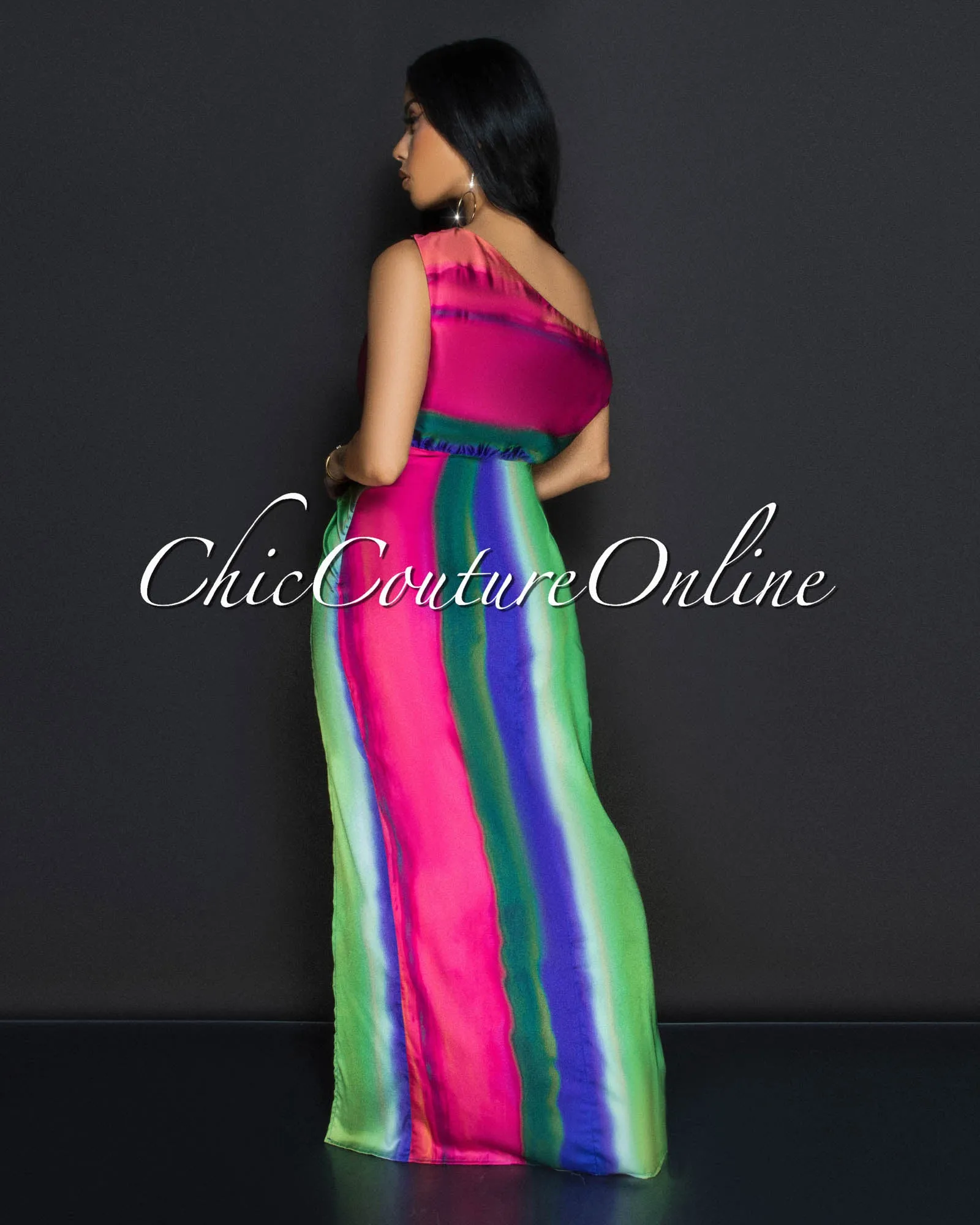 Imanie Multi-Color High Slit Silky Maxi Dress