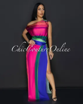 Imanie Multi-Color High Slit Silky Maxi Dress