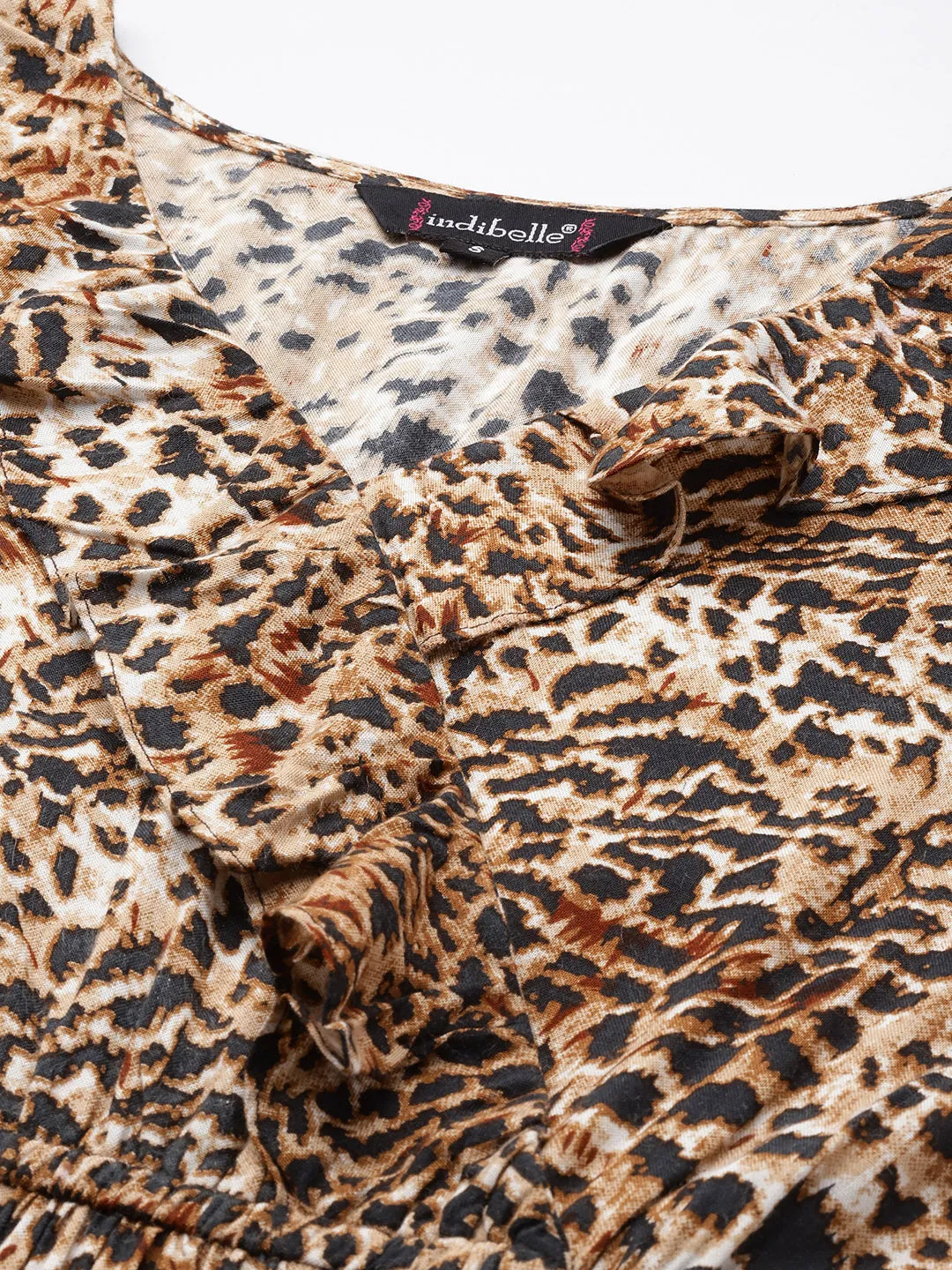 Indibelle Rayon Animal Print Dress (Brown)