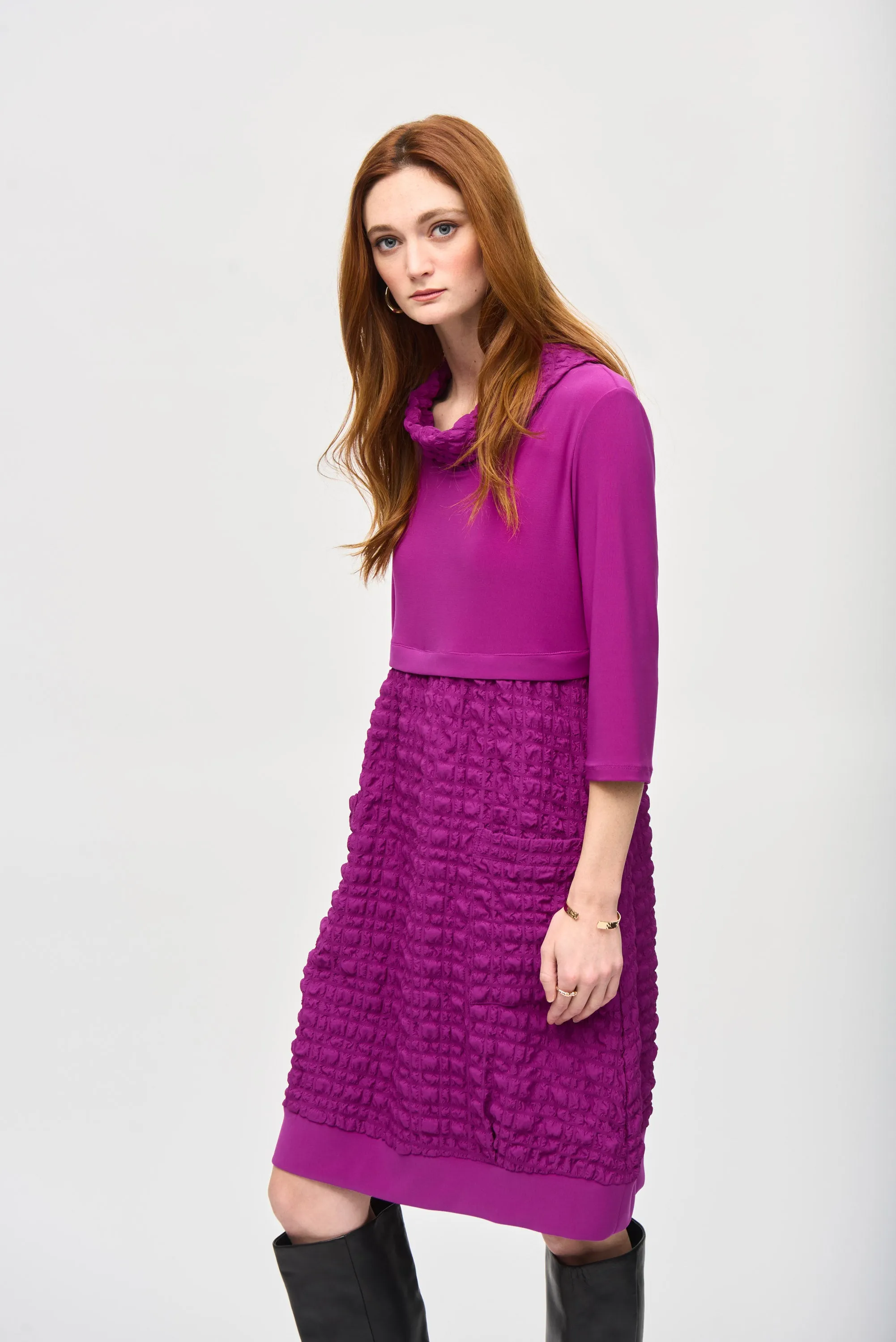 Jacquard And Silky Knit Cocoon Dress