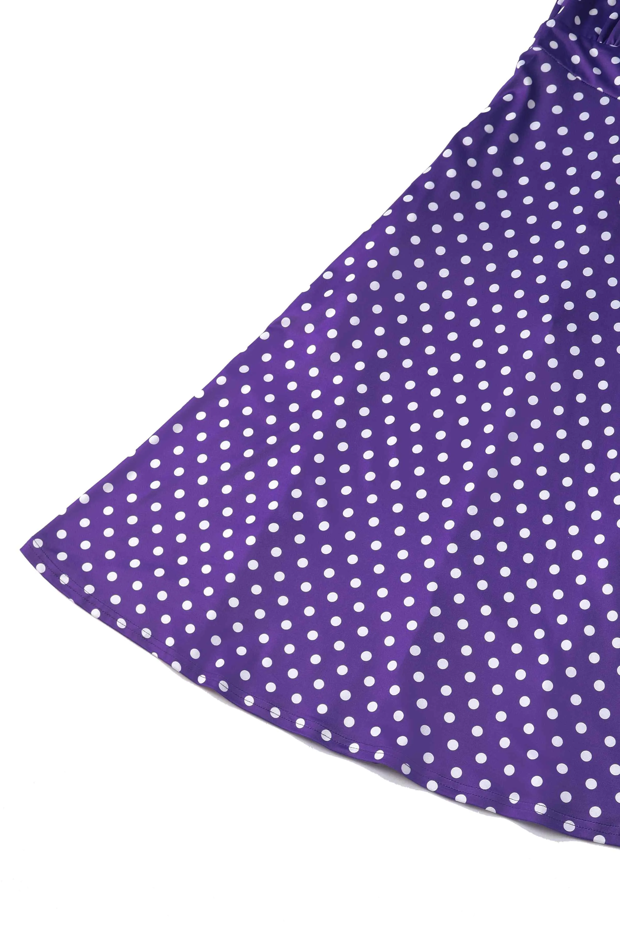 Janice Purple Polka Dot Sleeved Flared Tea Dress