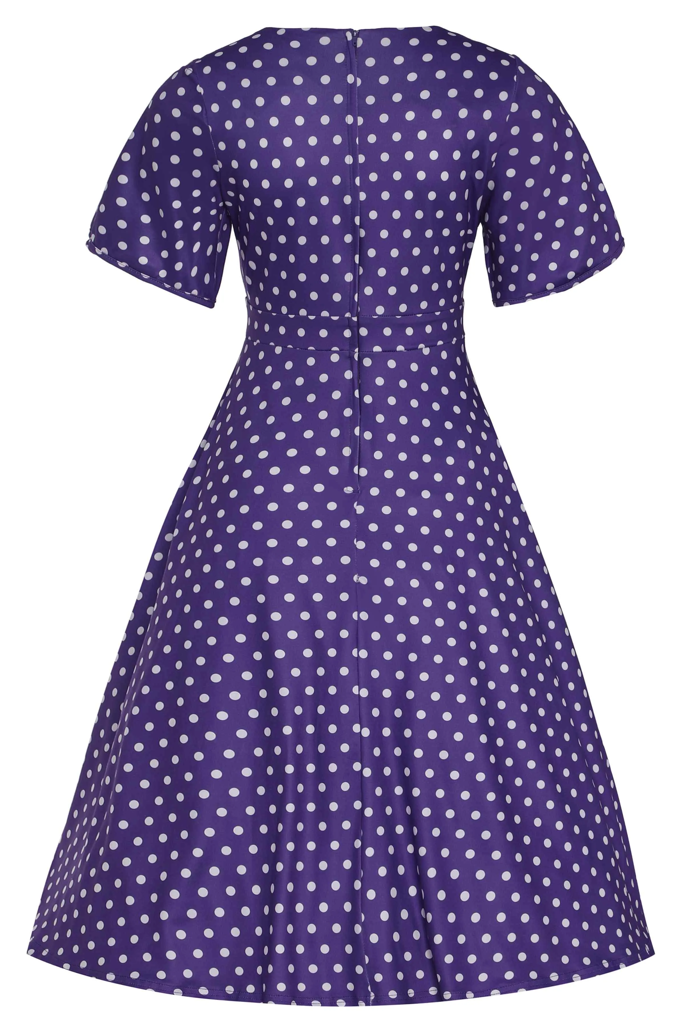 Janice Purple Polka Dot Sleeved Flared Tea Dress