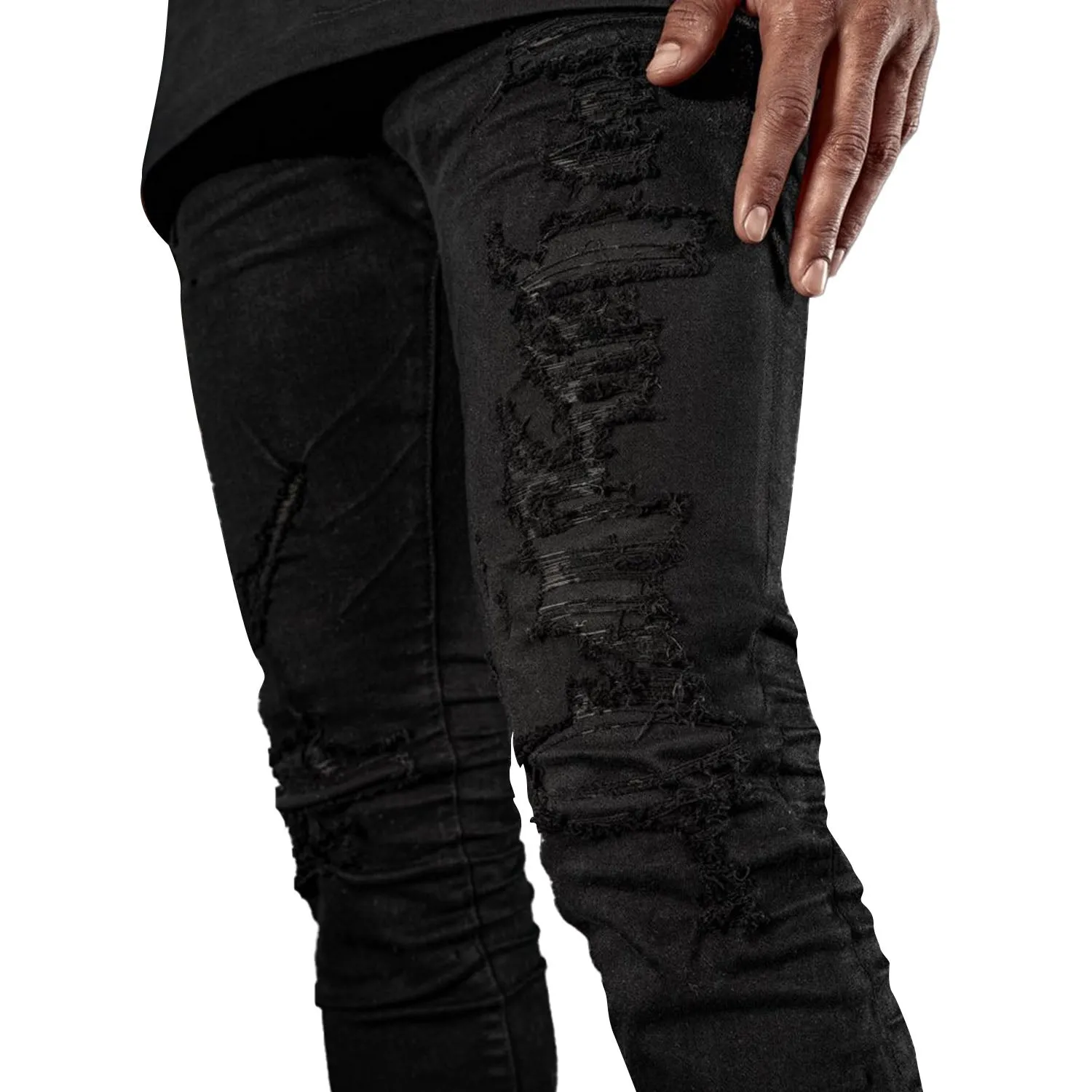 Jordan Craig Men's Ripped Jean Pants Jet Black