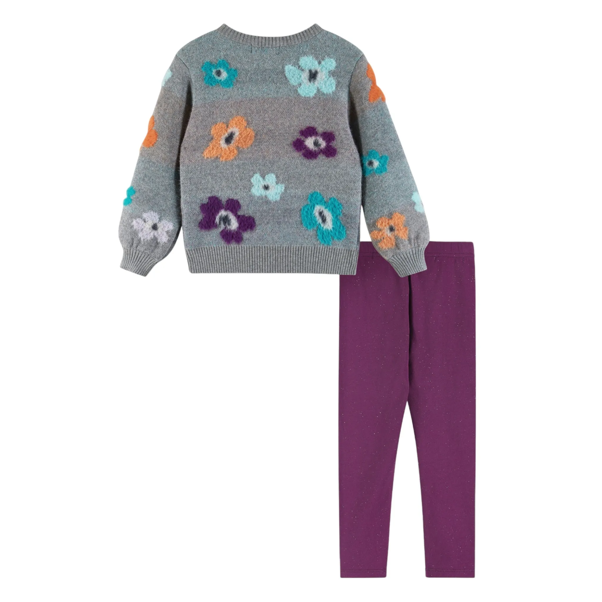 Kids Dove Grey Sweater & Glitter Legging Set | Eyelash Flowers