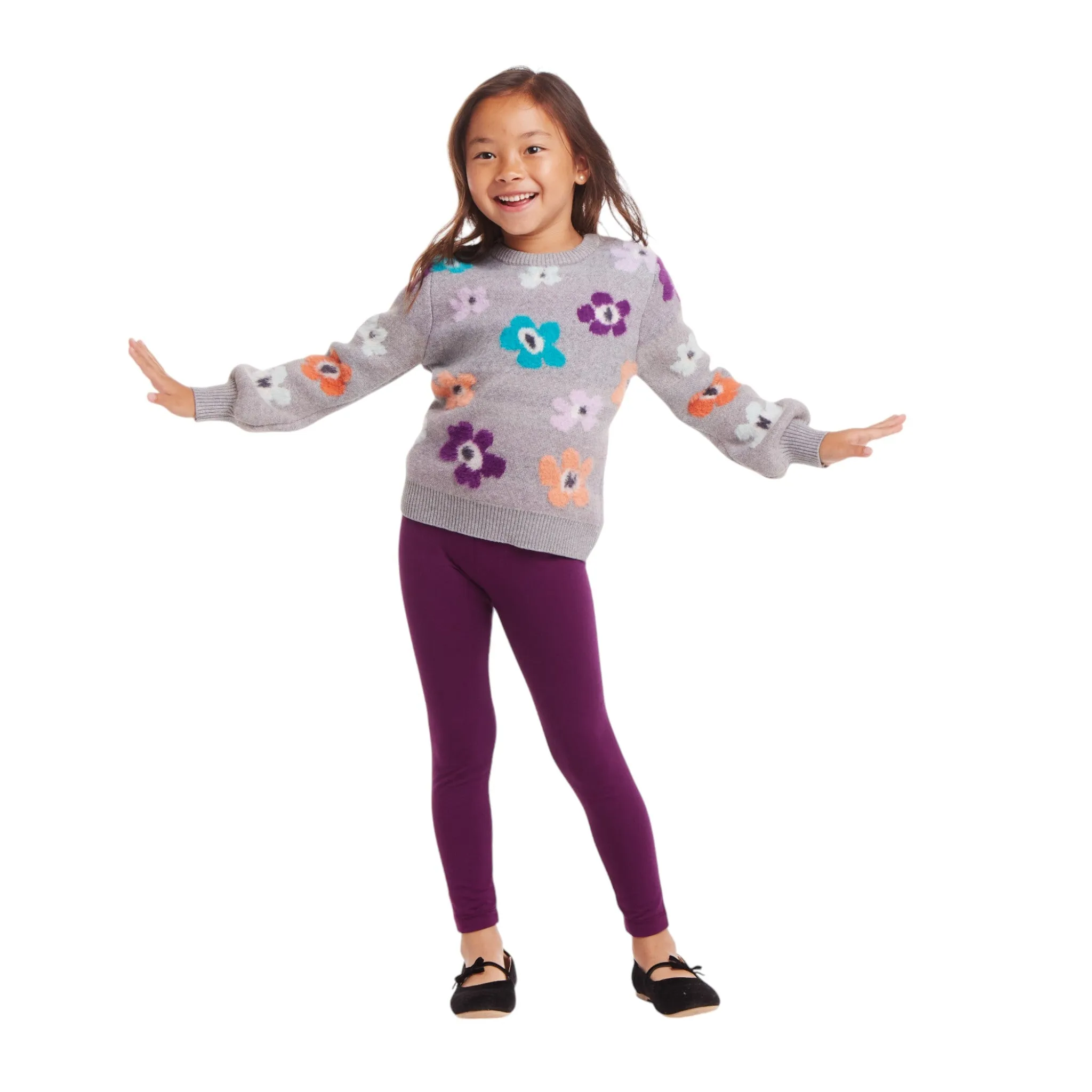 Kids Dove Grey Sweater & Glitter Legging Set | Eyelash Flowers