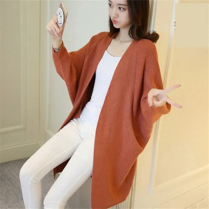 Knitted Bat Sleeve Long Cardigan Sweaters