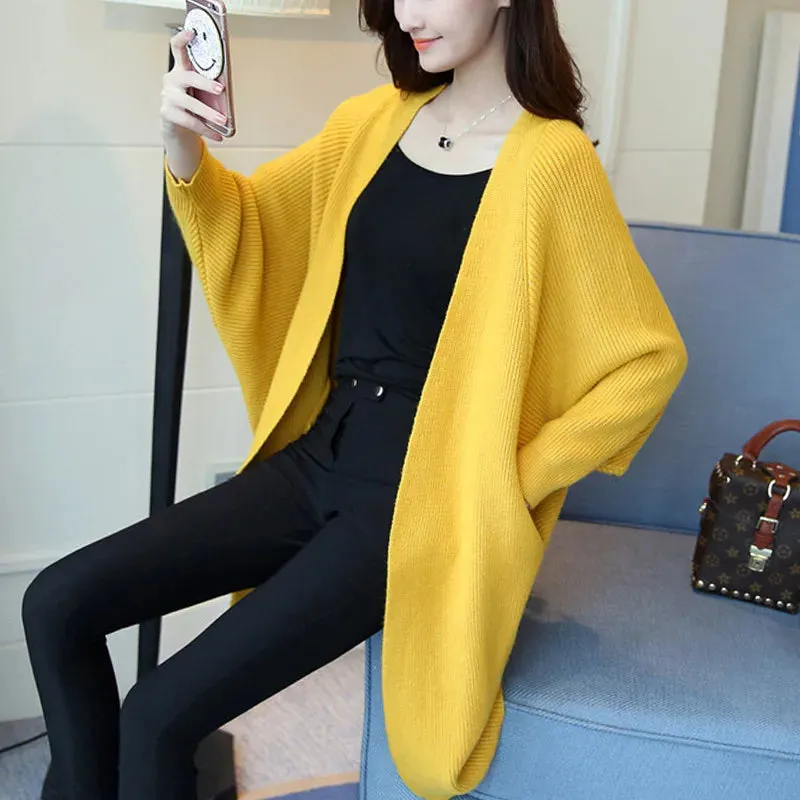 Knitted Bat Sleeve Long Cardigan Sweaters