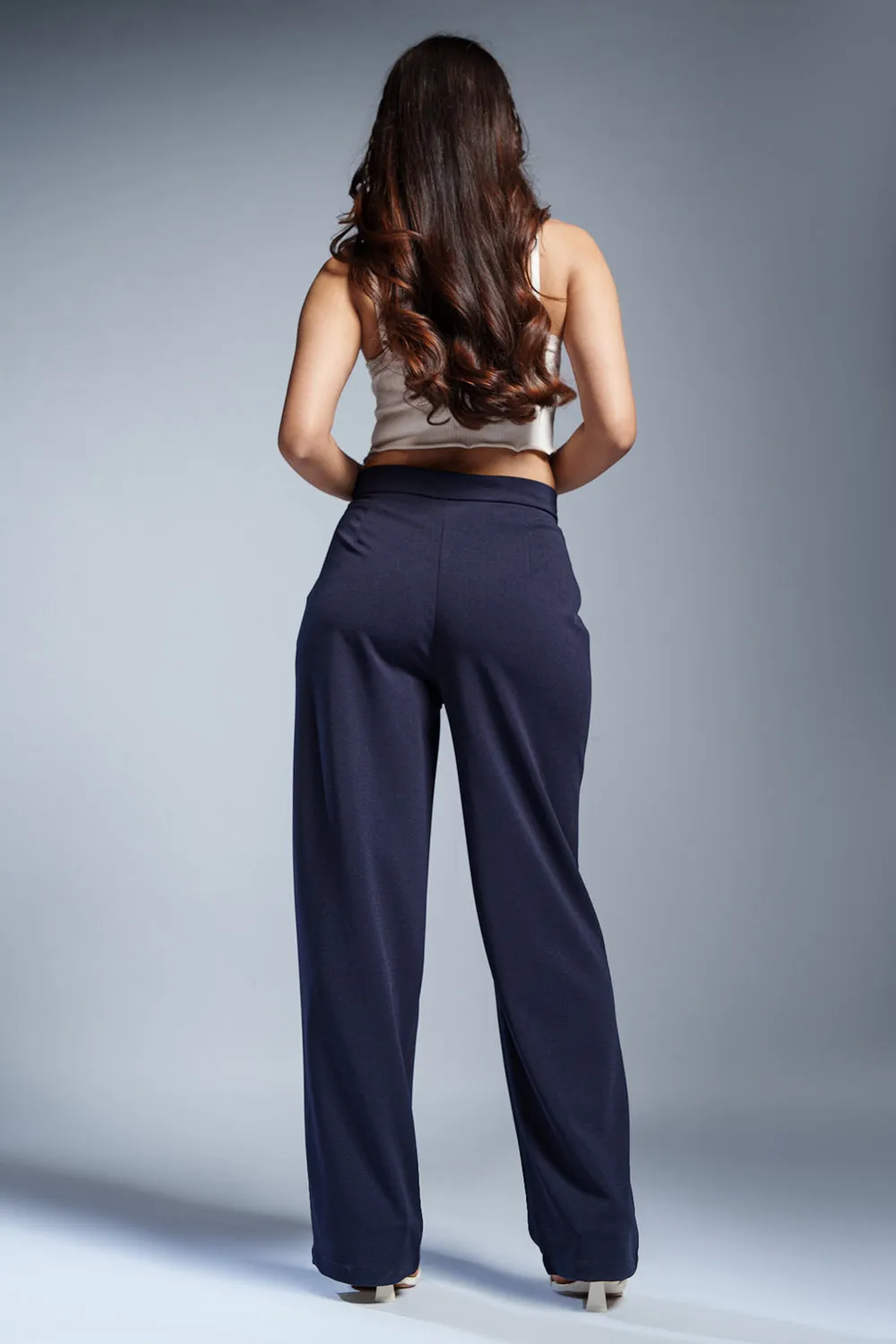 Lapis Navy Women's Textured Korean Pants