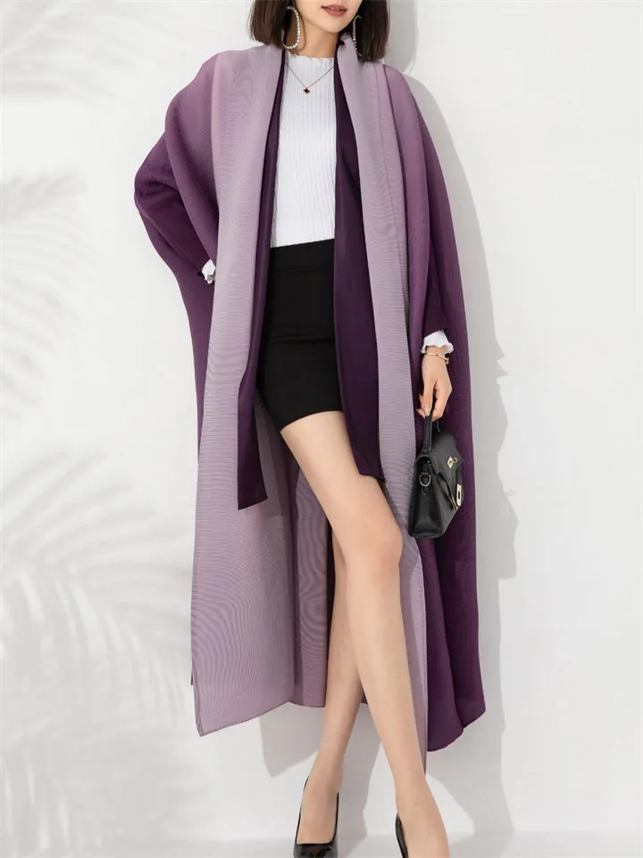 Leisure Gradient Color Flowy Long Coat for Lady