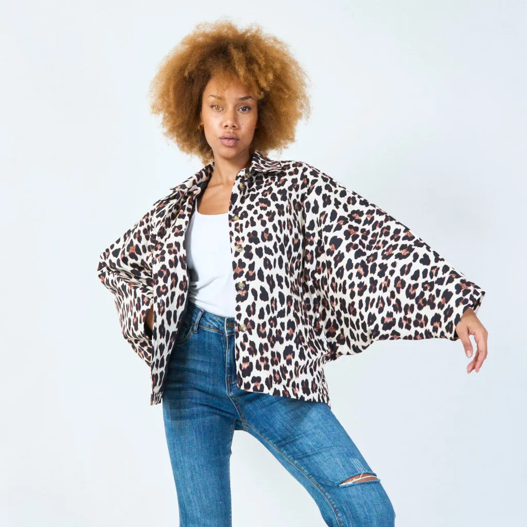 Leopard print cape jacket with button closure wholesale