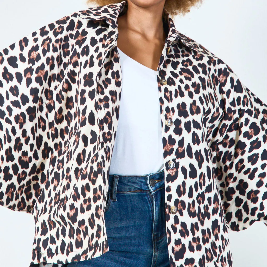 Leopard print cape jacket with button closure wholesale