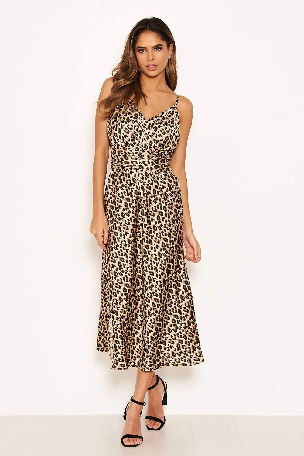 Leopard Print Silky Midi Dress