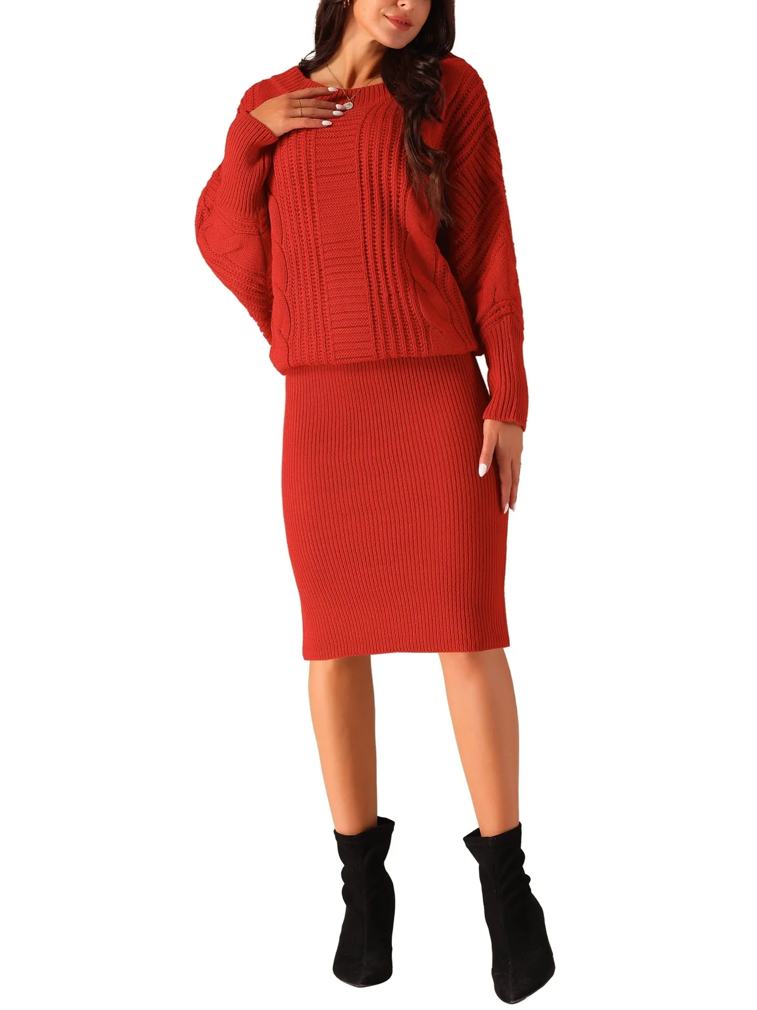 Long Batwing Sleeve Sweater Dress Cable Knit Chunky Bodycon Pullover Mini Dress