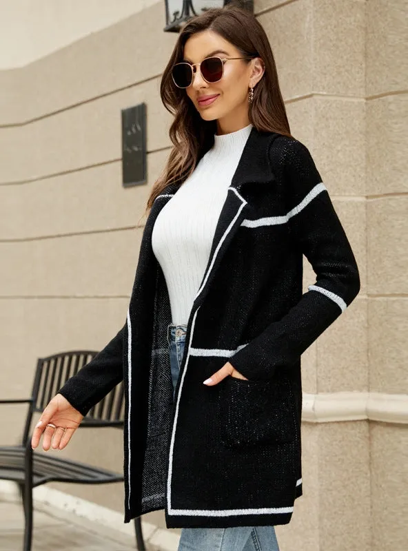 Long Sleeve Suit Collar Slim Long Sweater Coat