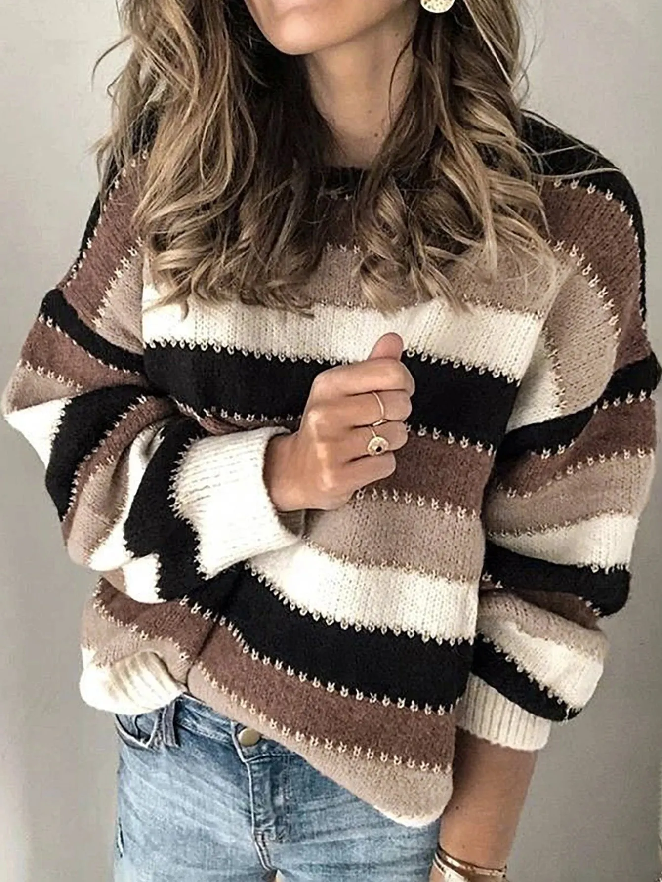 Loose Stylish Comfortable Casual Warm Cozy New Plus Size Mohair Striped Knit Sweater