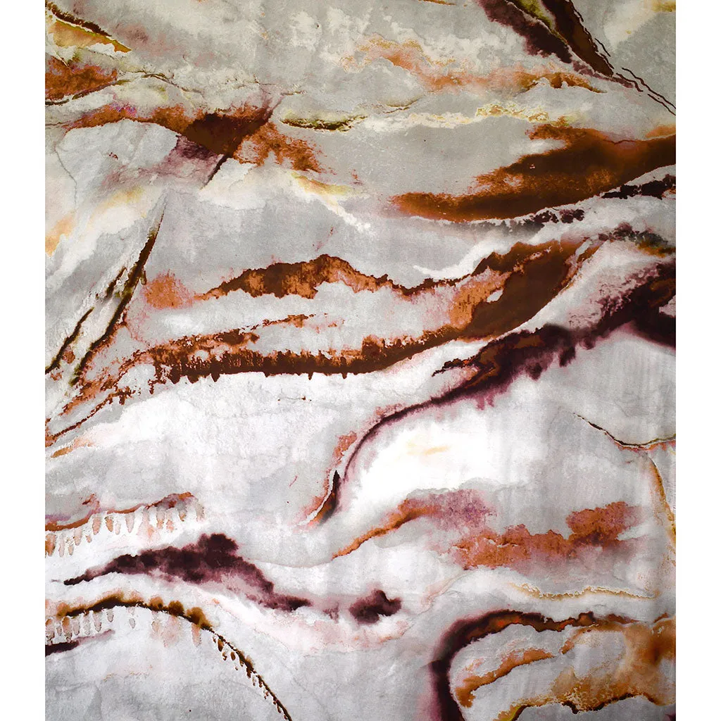 Marble Veining Silky Rayon Satin Dove Grey/Rust