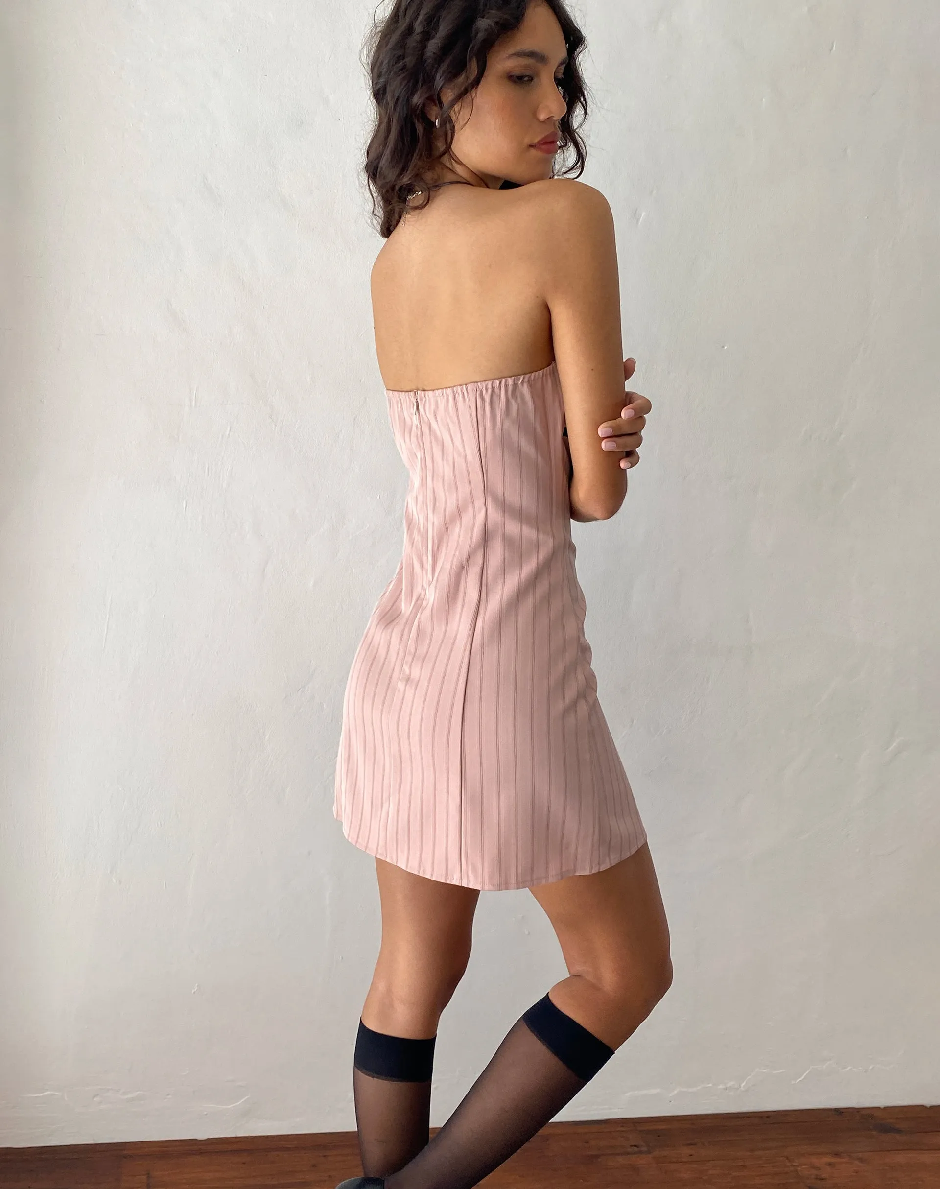 Merila Bandeau Mini Dress in Pinstripe Blush