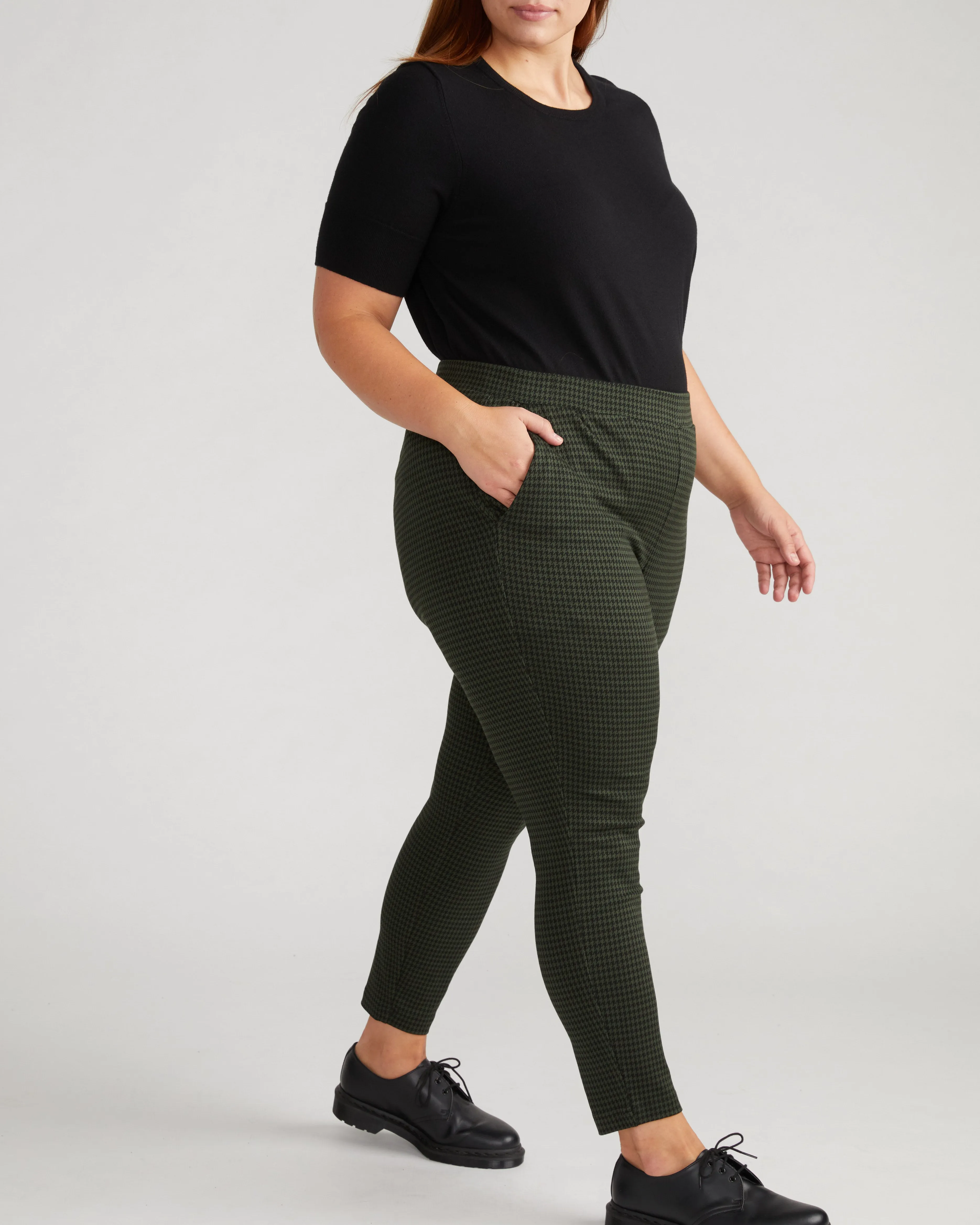 Minimalist Moro Pocket Signature Ponte Pants - Forest Houndstooth