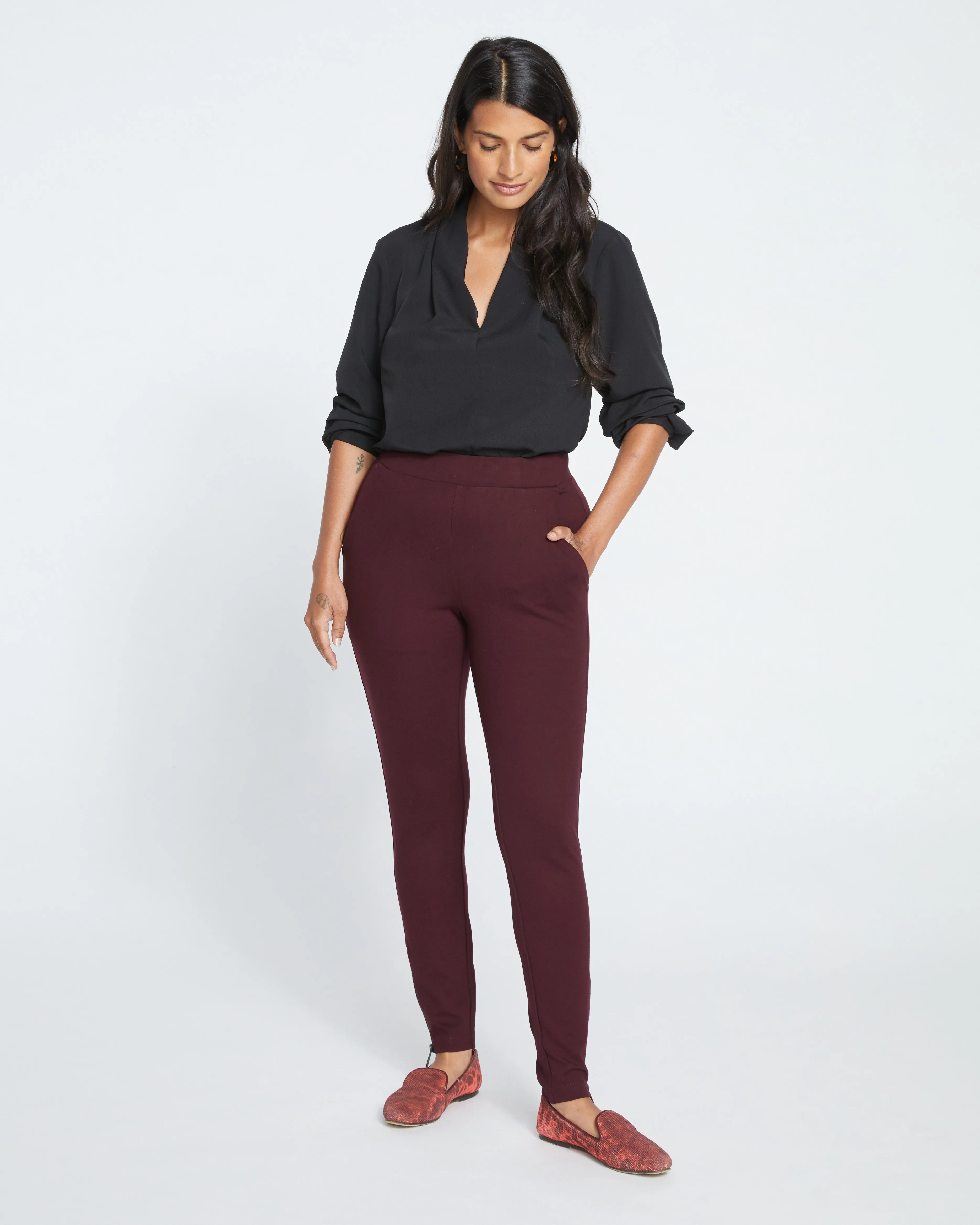 Moro Pocket Signature Ponte Pants - Black Cherry