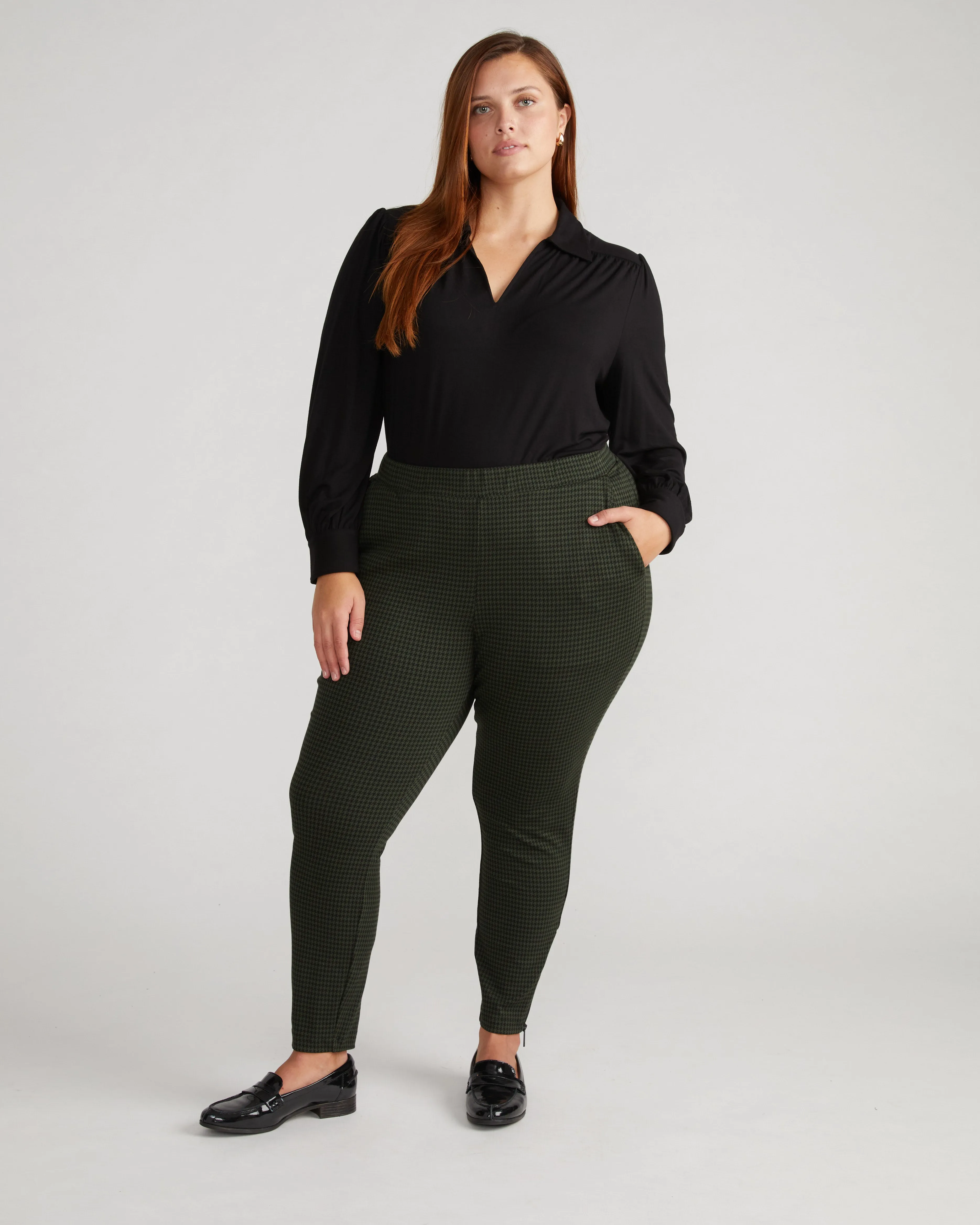 Moro Pocket Signature Ponte Pants - Forest Houndstooth