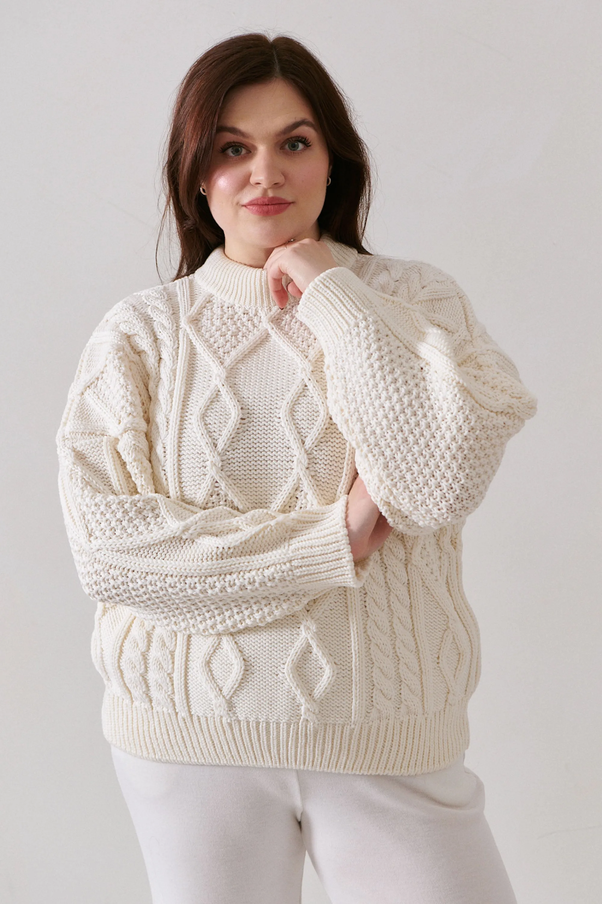 Nonna Cable-Knit 100% Merino Sweater White