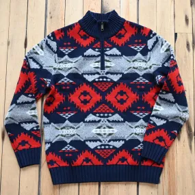 Pendleton Men's Nehalem Lambs Wool 1/4 Zip Sweater in Navy and Red