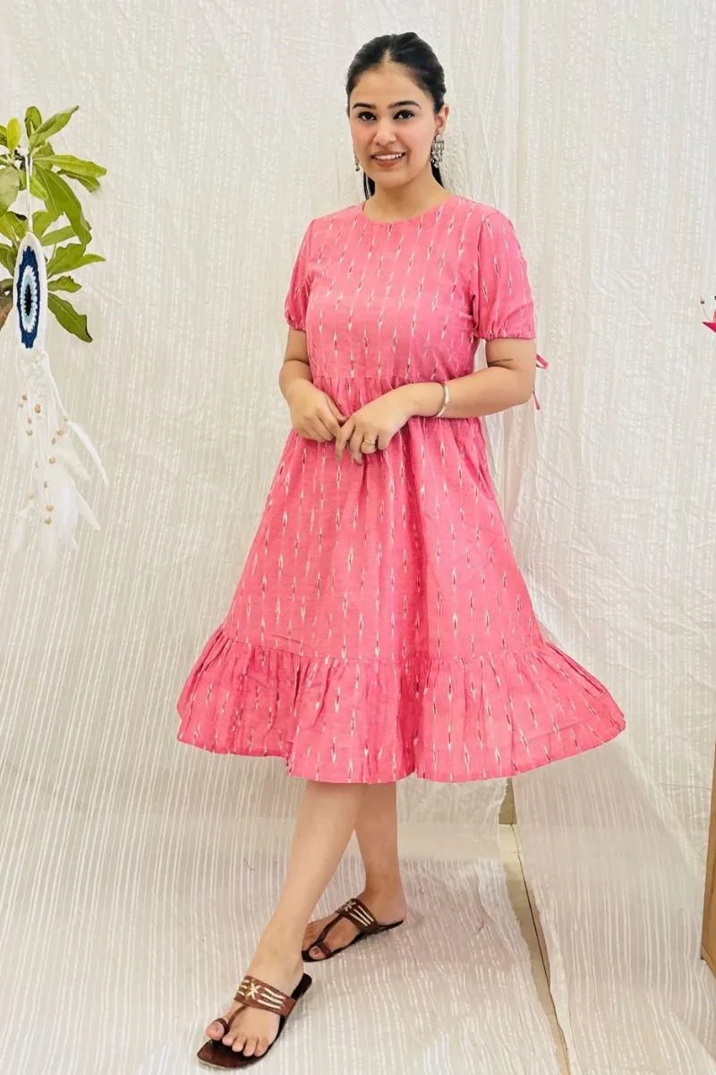 Pink Ikat Tiered Dress