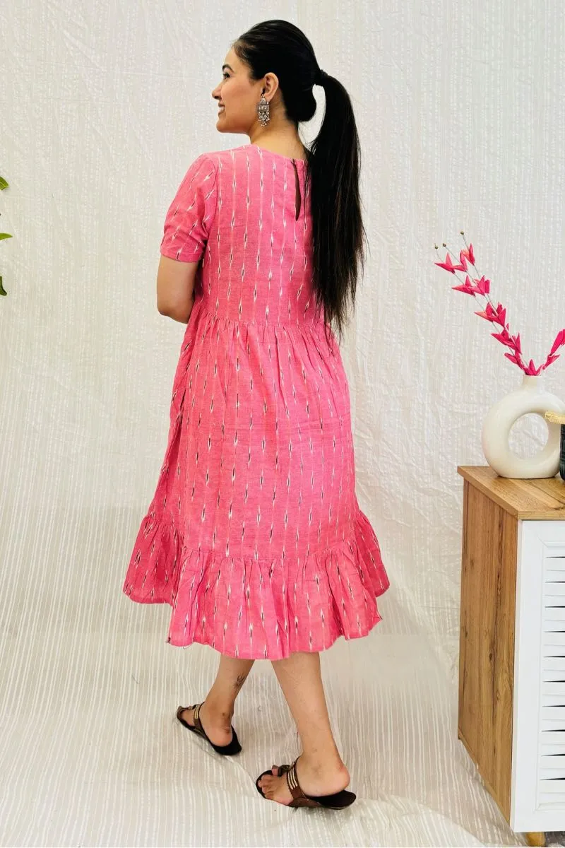 Pink Ikat Tiered Dress