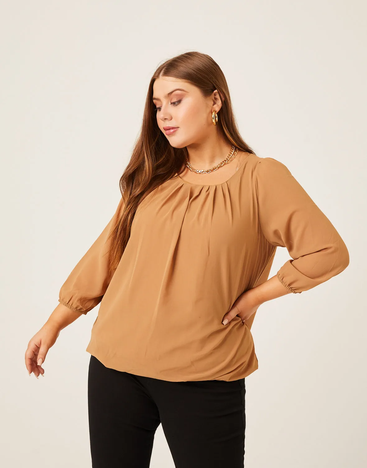 Plus Size Flowy Long Sleeve Chiffon Blouse