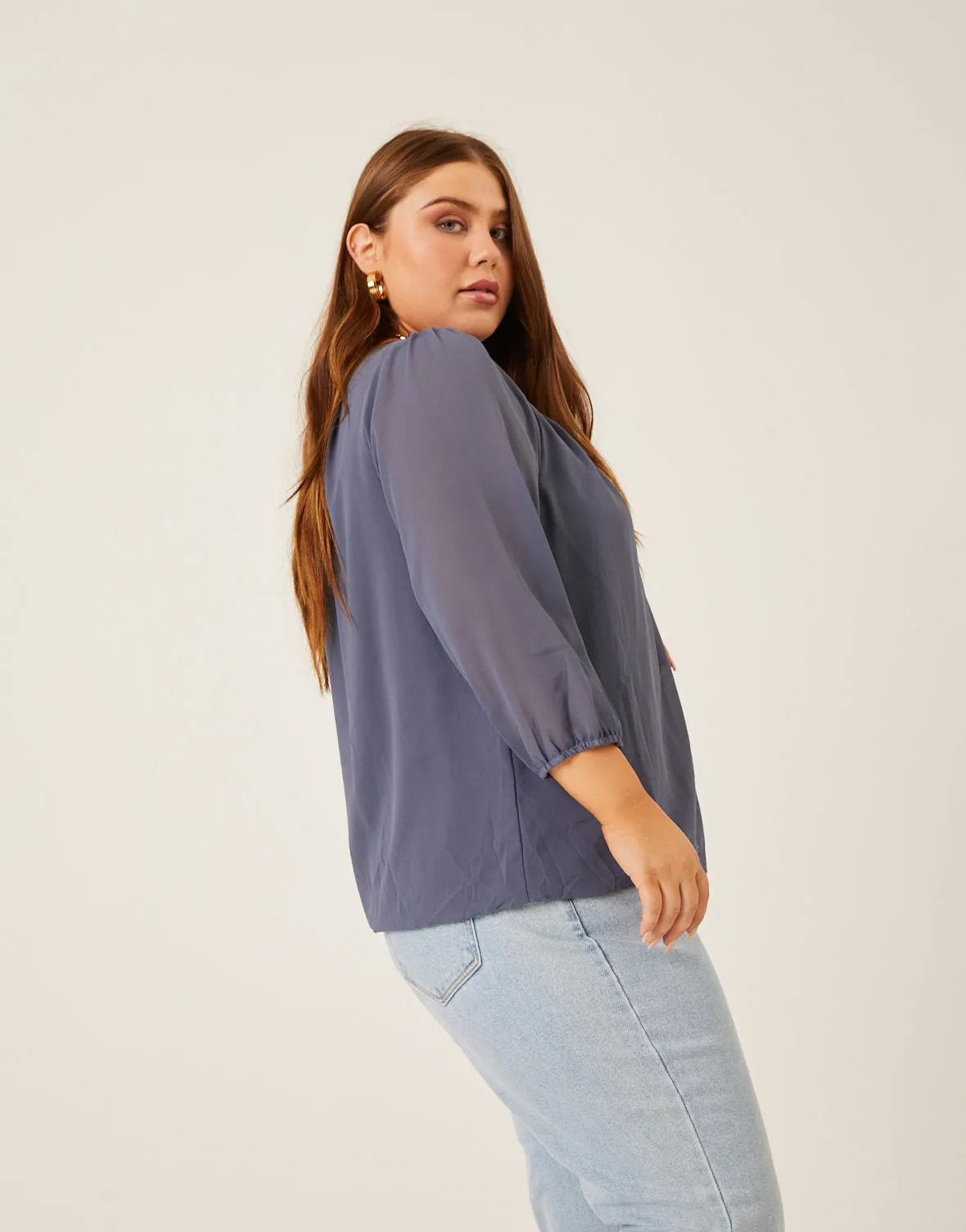 Plus Size Flowy Long Sleeve Chiffon Blouse