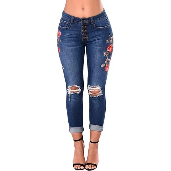 Ripped Jeans for Women Pencil Pants Denim