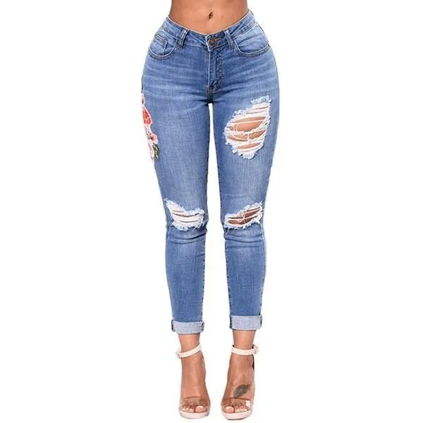 Ripped Jeans for Women Pencil Pants Denim