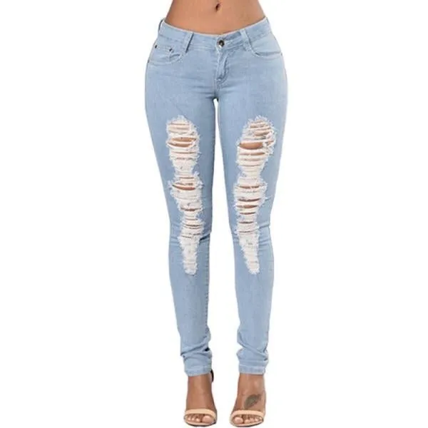 Ripped Jeans for Women Pencil Pants Denim