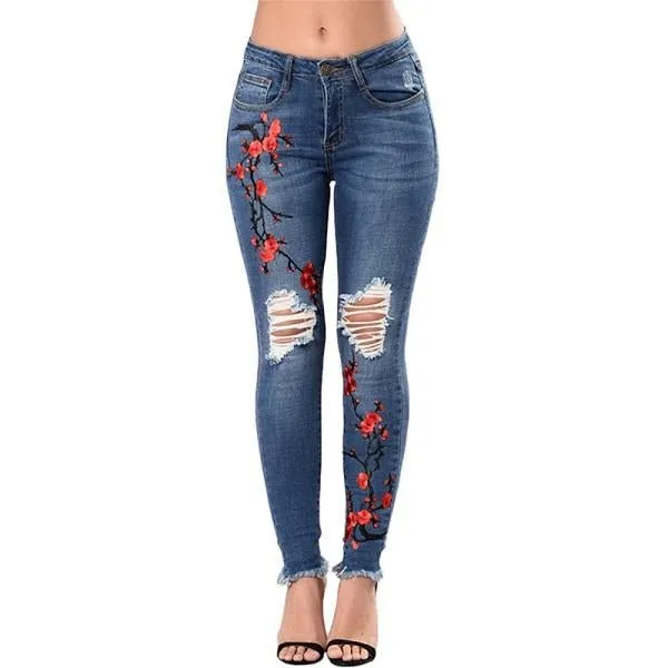 Ripped Jeans for Women Pencil Pants Denim