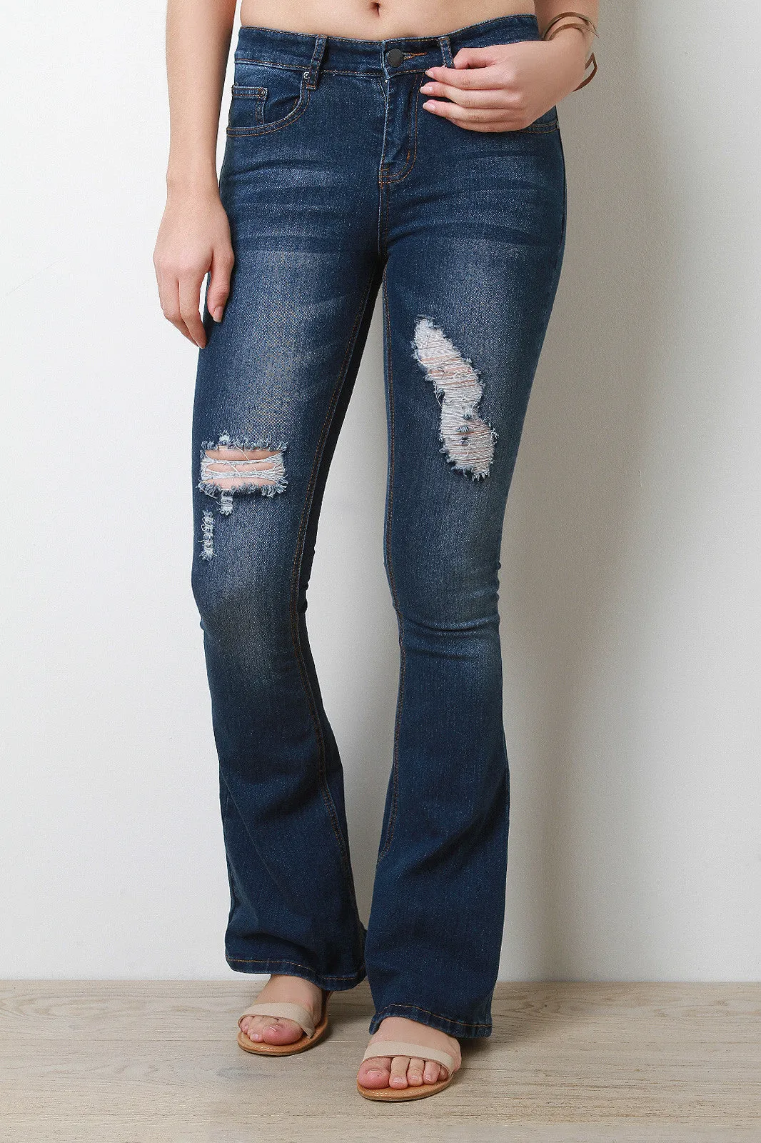 Ripped Thigh Flare Jeans