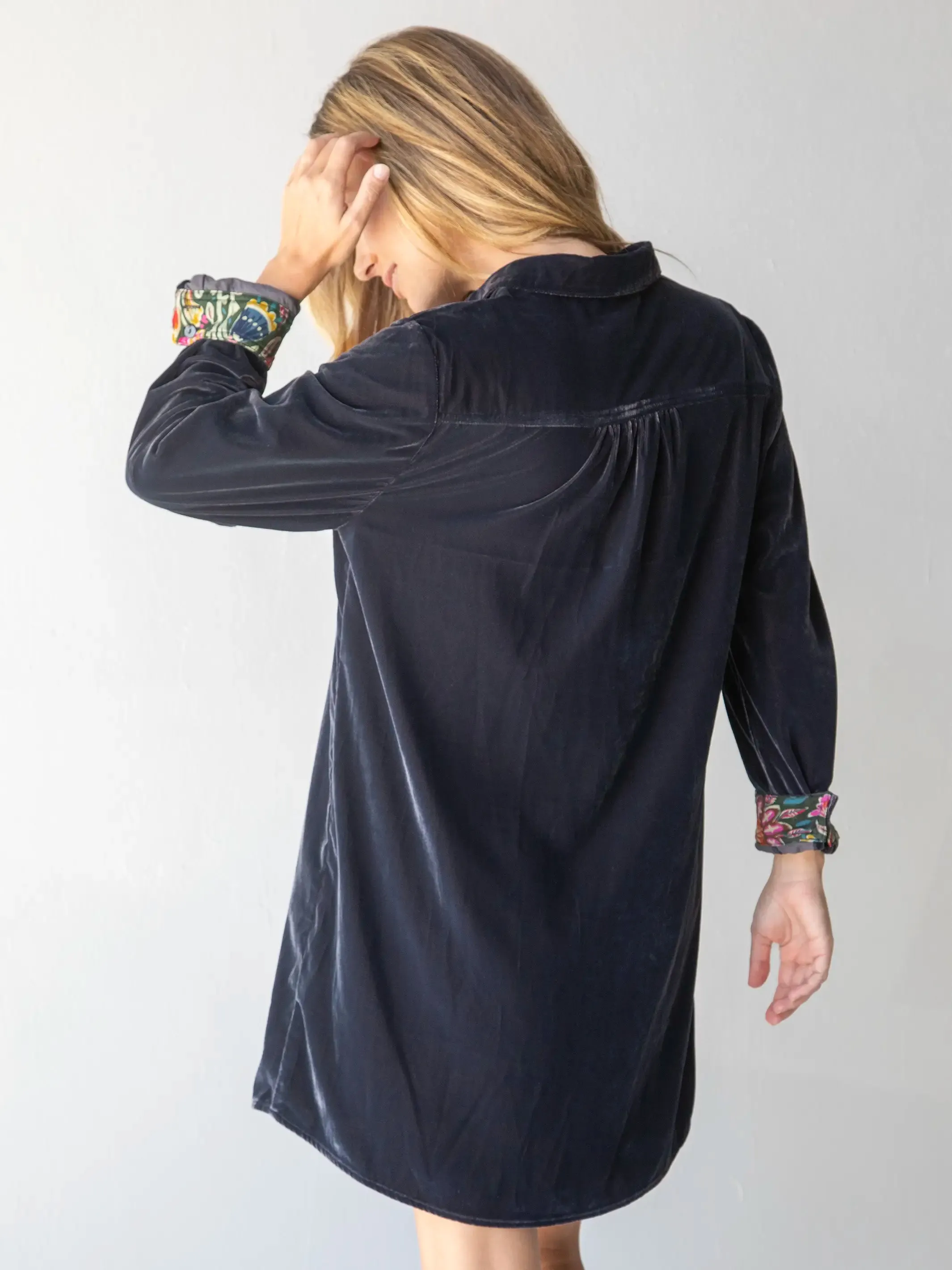 Rocky Velvet Shirt Dress - Slate Grey