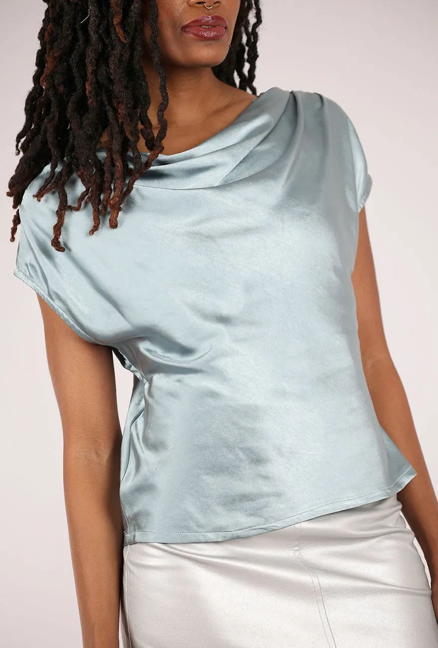 Sateen Cowl Top, Seafoam