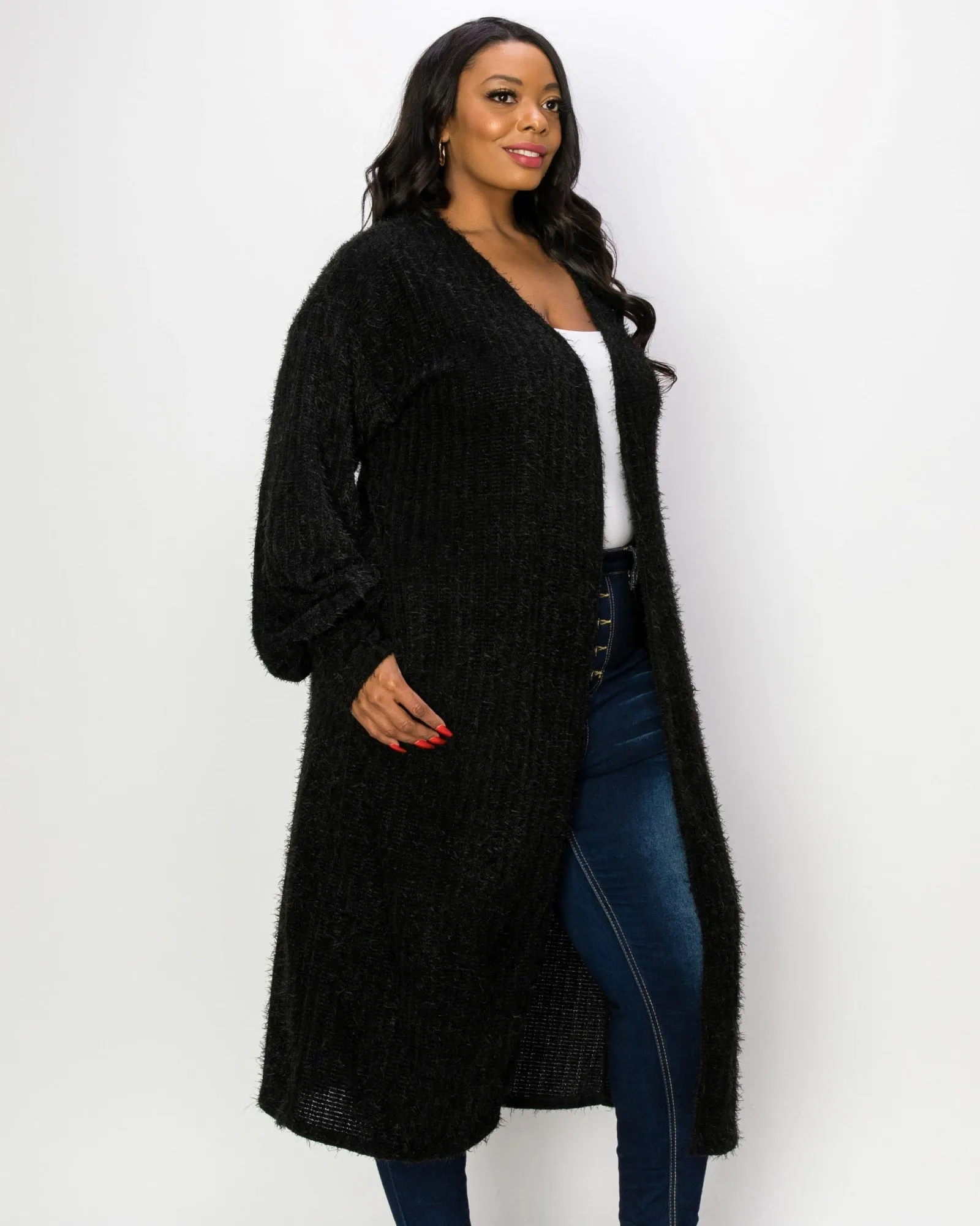 Serilda Faux Feather Cardigan | Black