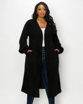 Serilda Faux Feather Cardigan | Black