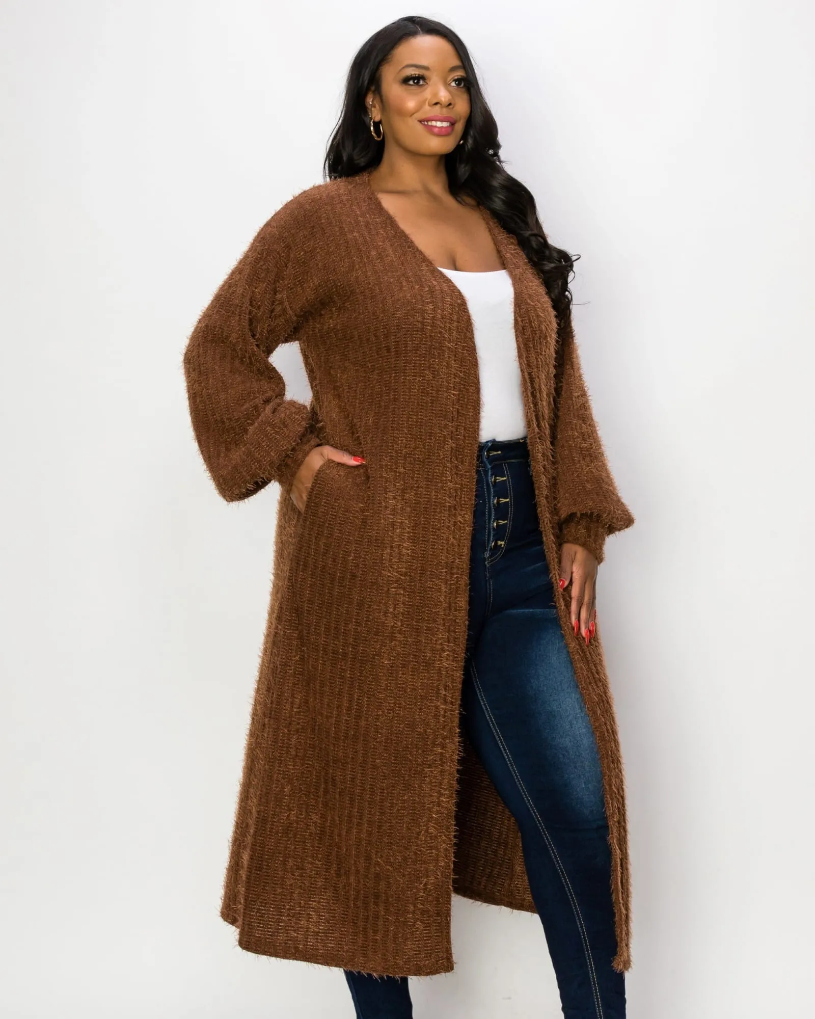 Serilda Faux Feather Cardigan | Brown