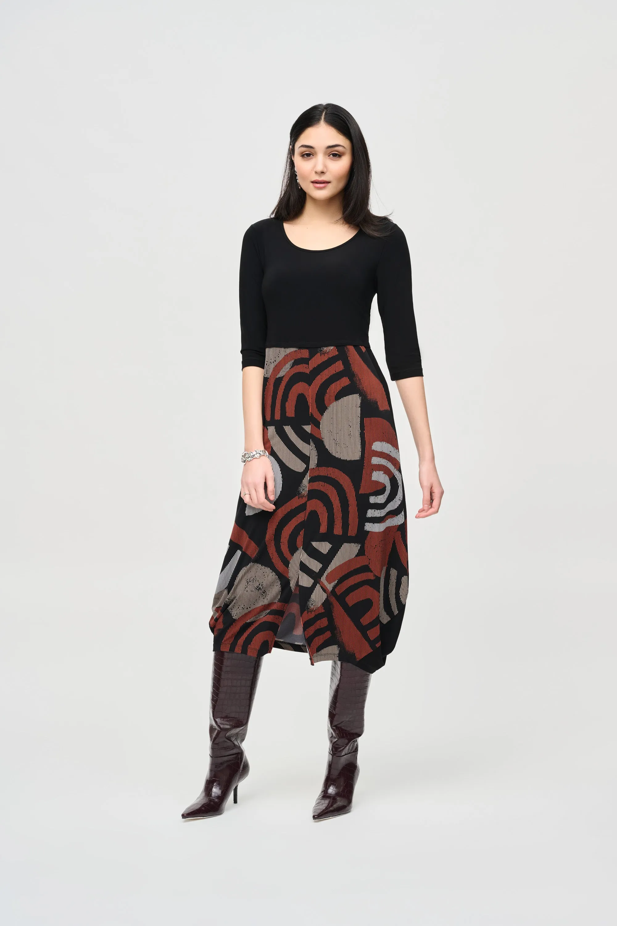 Silky Knit Geometric Print Cocoon Dress