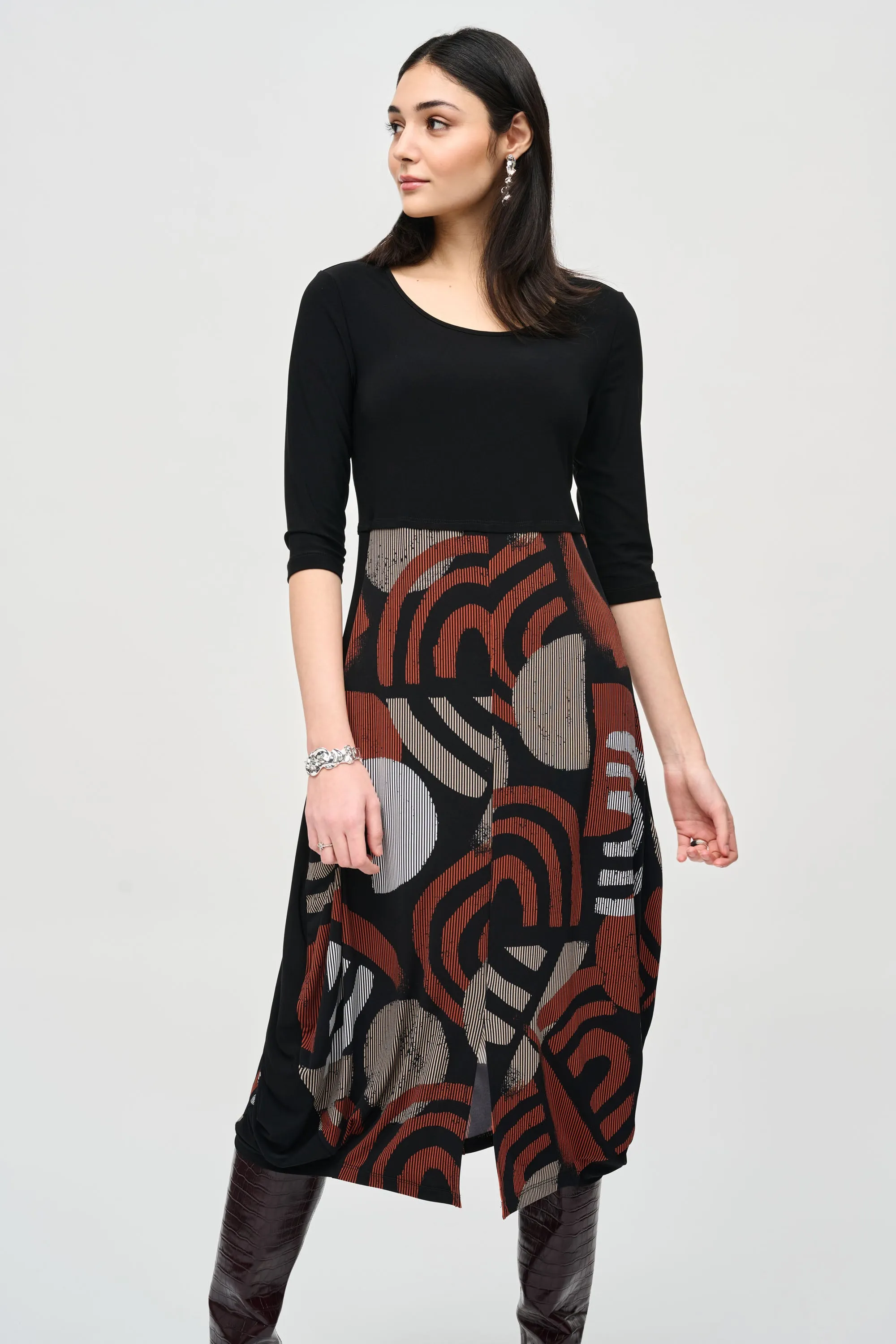 Silky Knit Geometric Print Cocoon Dress