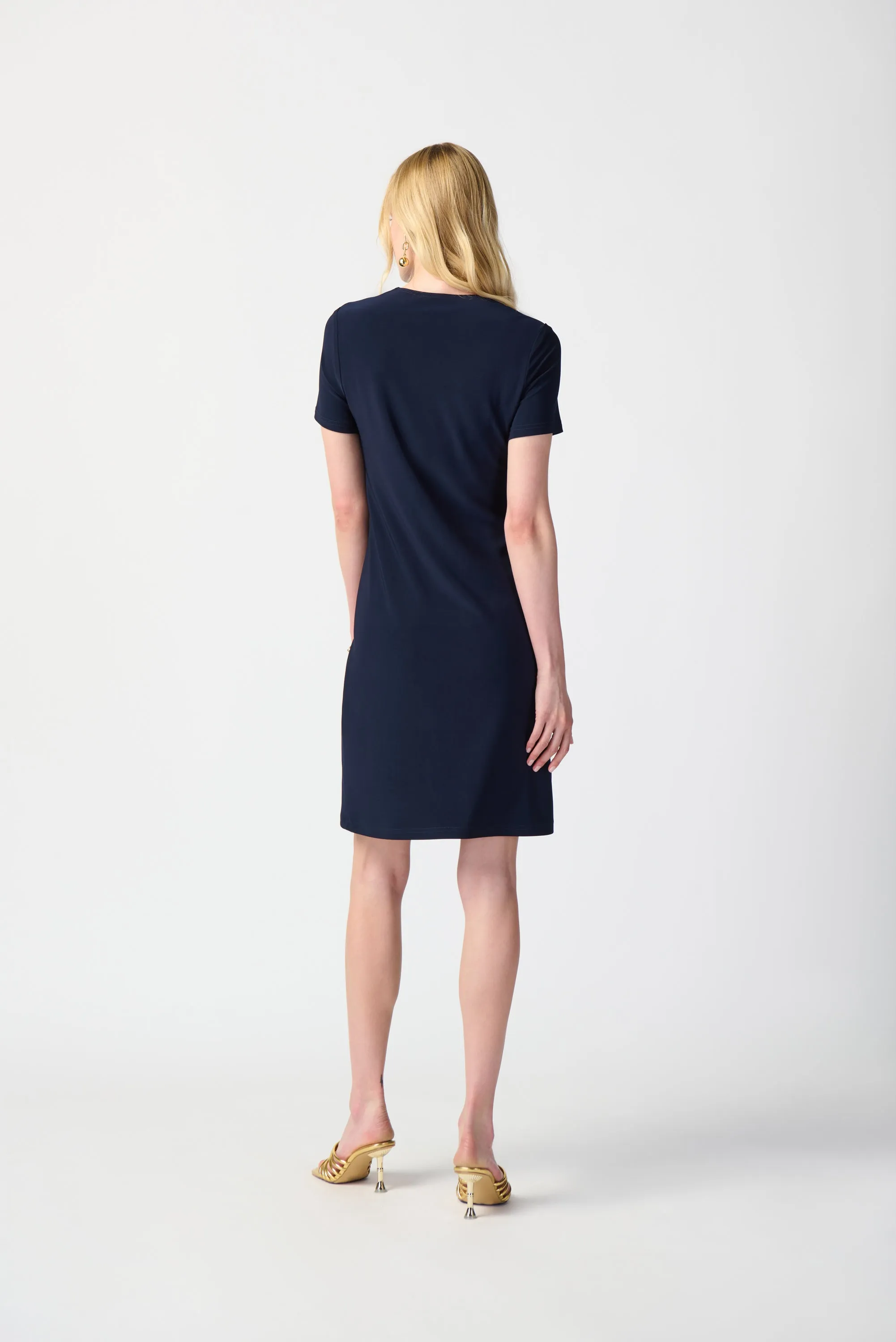 Silky Knit Shift Dress With Eyelets